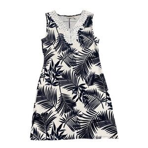 Dana Bachman Navy and White Tropical Lace Neck Midi Dress-size S